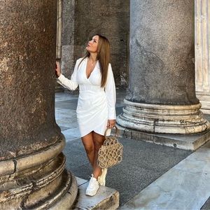 ZARA OYSTER WHITE CORSET DREES BLOGGER FAV